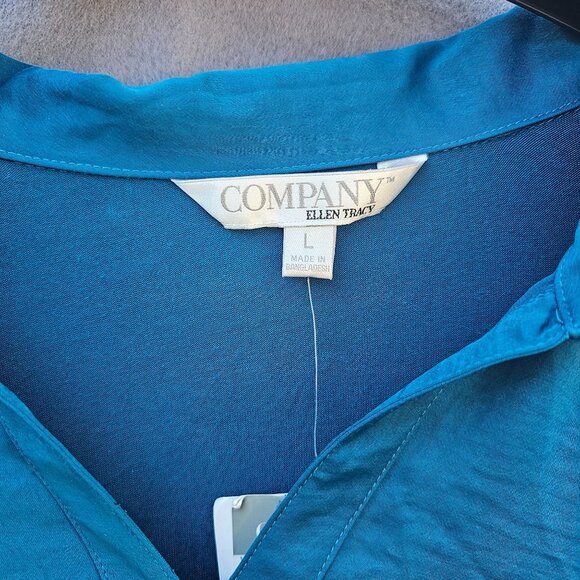 Company Ellen Tracy Sz L Enamel Blue Long Sleeve Roll Tab Blouse Lightweight NWT - Picture 8 of 14